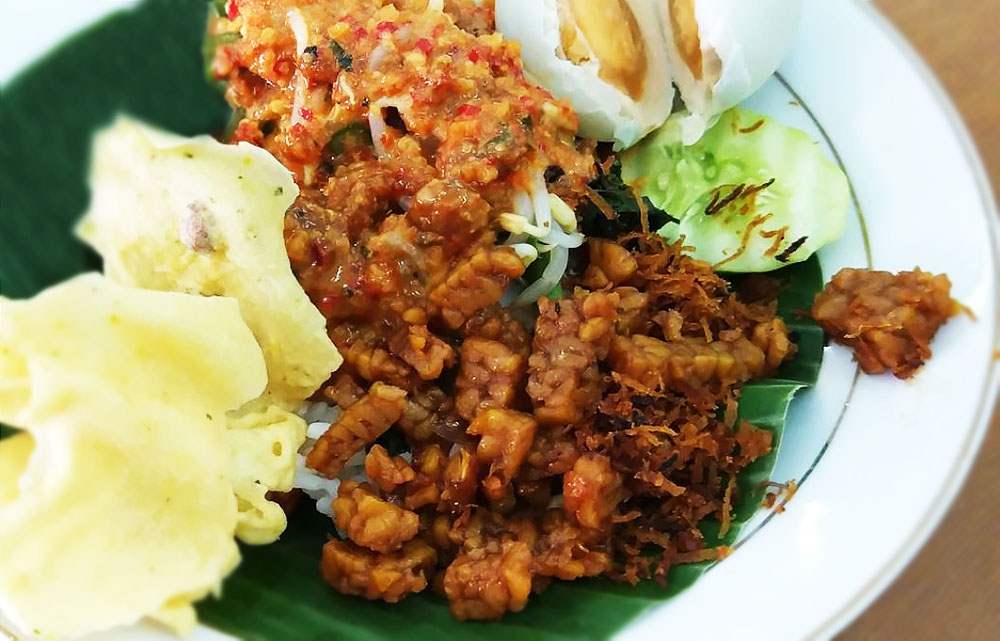 Nasi Pecel Traditional Rice Dish From East Java Indonesia