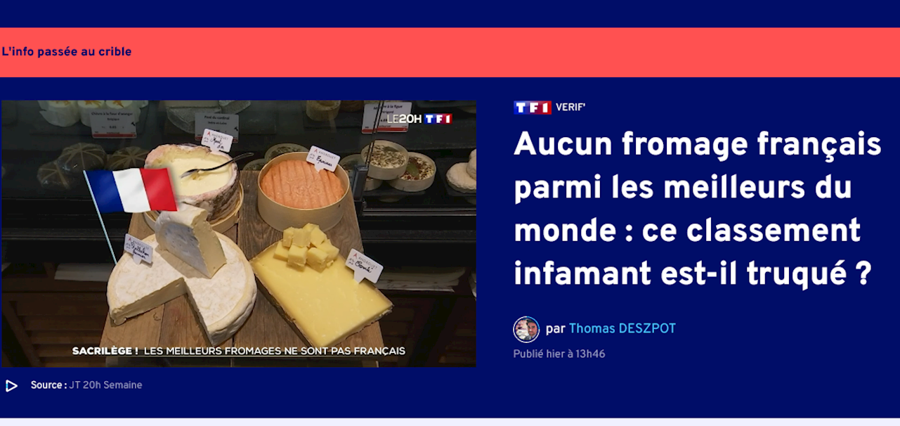 The largest French television accuses TasteAtlas of rigging the cheese ranking in favor of Italy