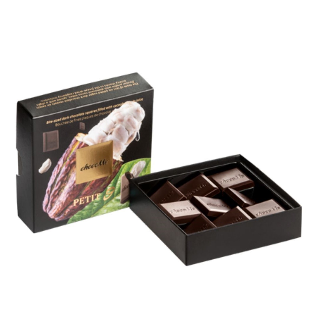 ChocoMe Petit 9 - Bite-sized Dark Chocolate Squares Filled with