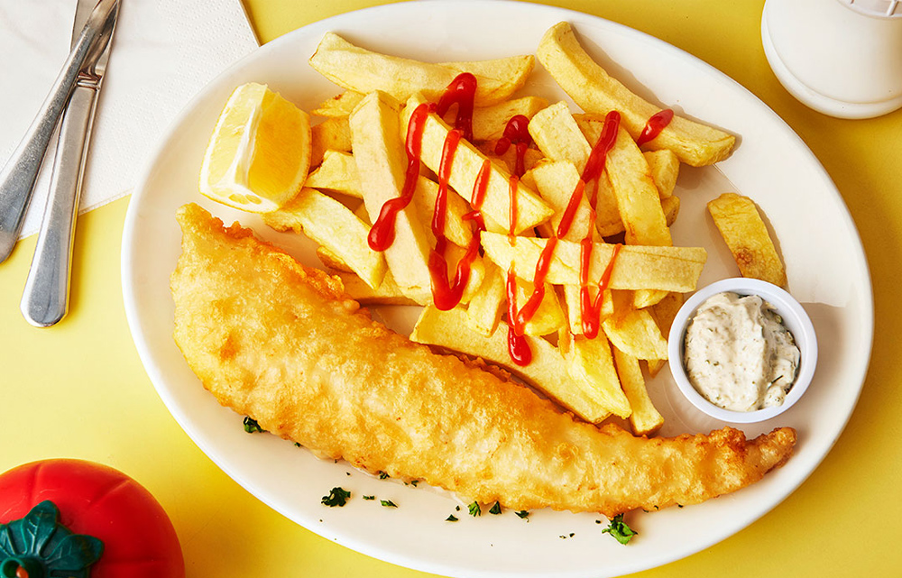 Fish And Chips Traditional Saltwater Fish Dish From England, United