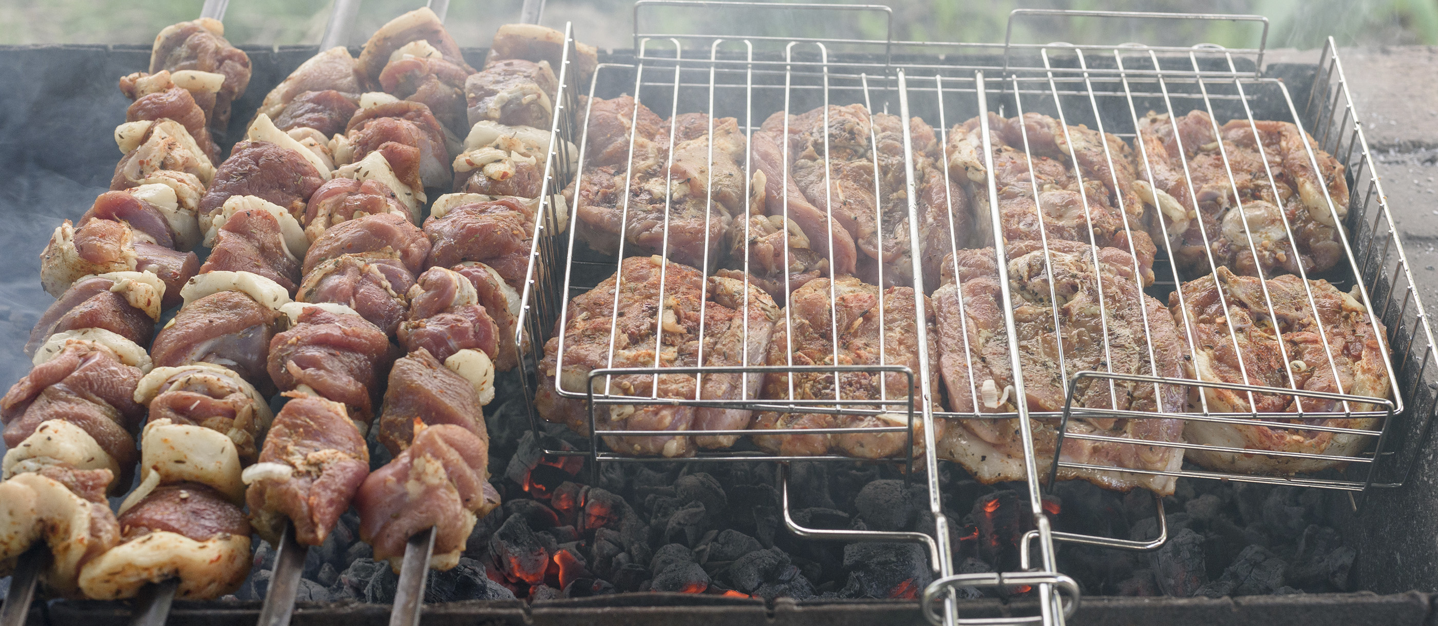 Nov 3, 2016 - The Kabardino-Balkar Republic, Russia - Traditional Russian  BBQ, Shashlik (meaning skewered meat) was originally made of lamb. Nowadays  It is also made of pork or beef depending on