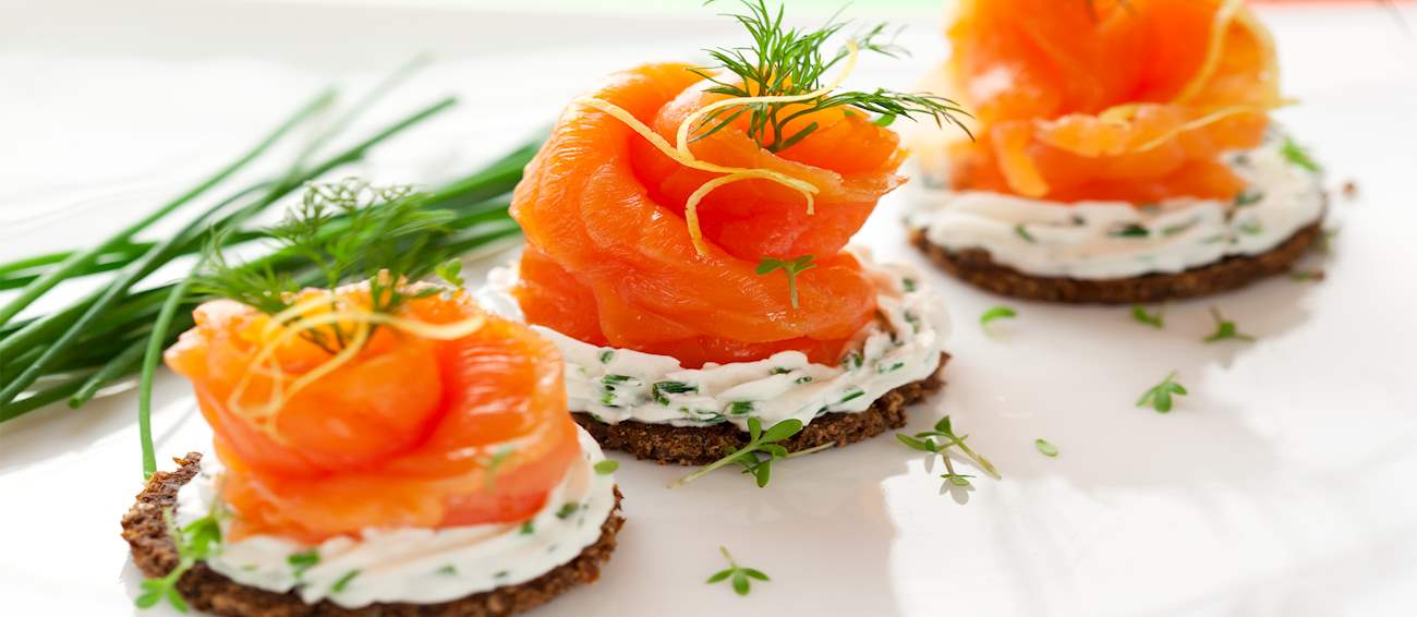 Smoked Salmon Canapés Traditional Appetizer From France, Western Europe