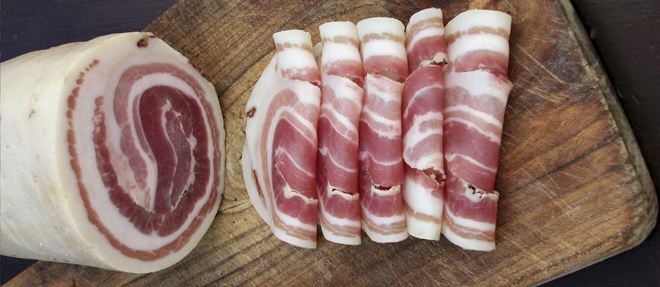 Pancetta Piacentina Local Cured Meat From Province of Piacenza, Italy