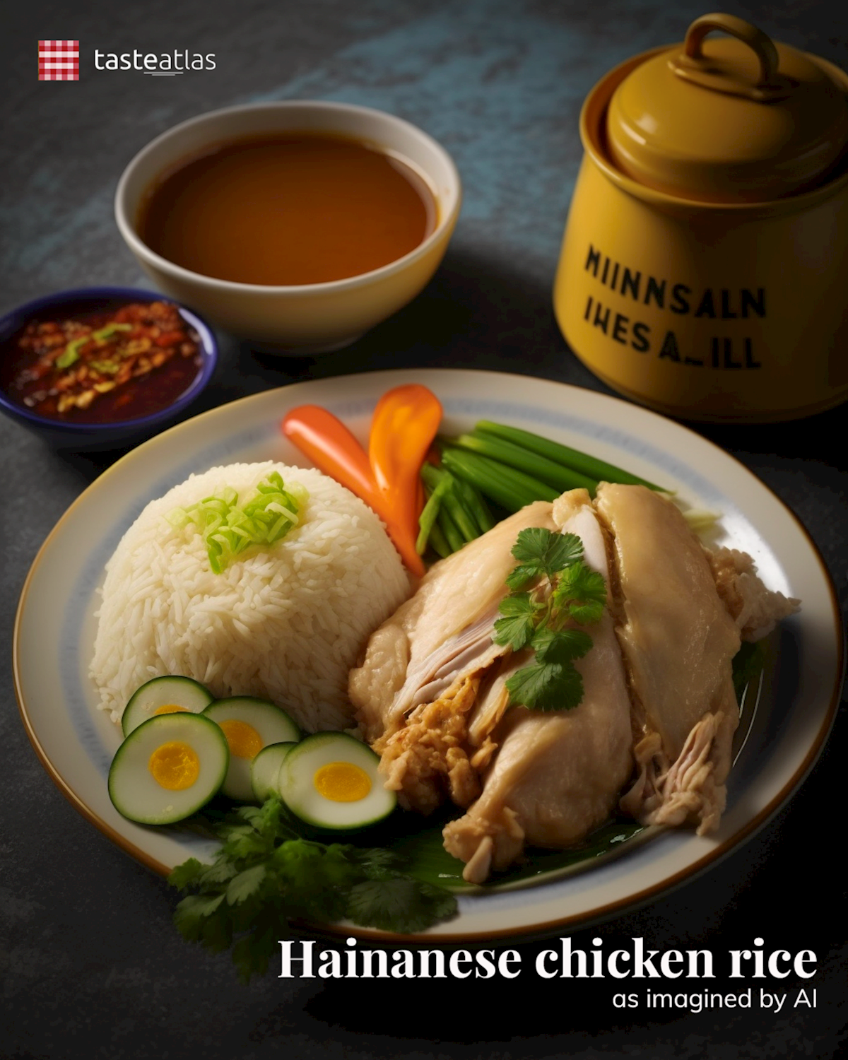 Prompt: Imagine authentic Hainanese chicken rice