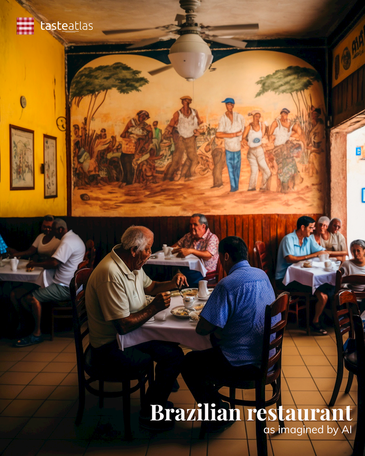 Prompt: Imagine locals eating in a traditional Brazilian restaurant
