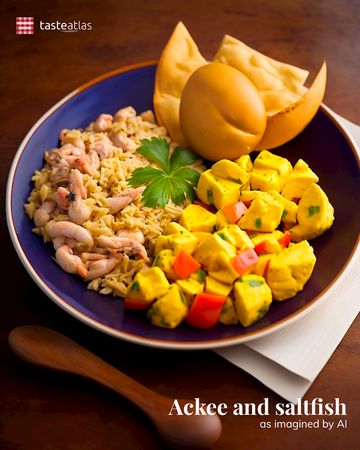 Prompt: Imagine authentic ackee and saltfish