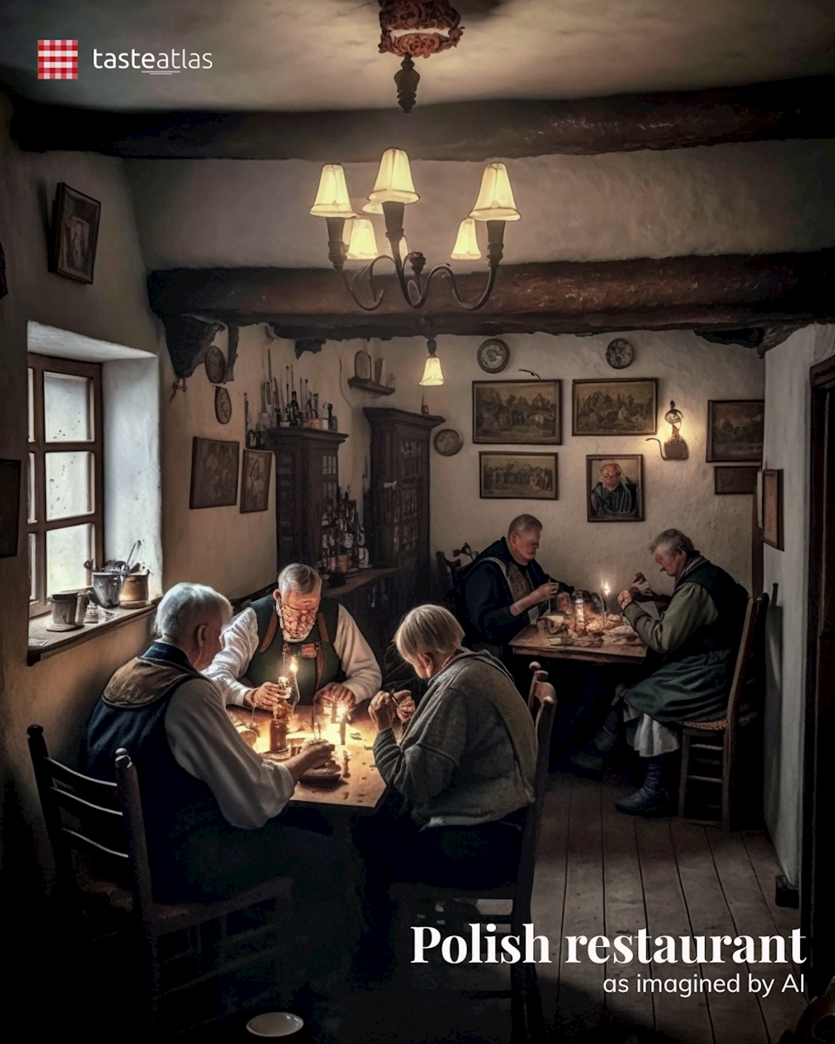 Prompt: Imagine locals eating in a traditional Polish restaurant