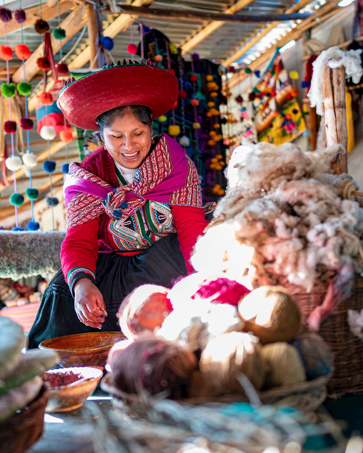 Local woman selling alpaca wool - 
