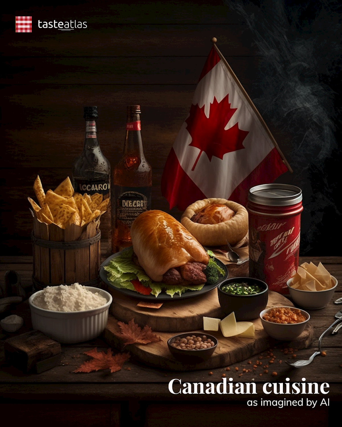 Prompt: Imagine Canadian cuisine showcase on a table