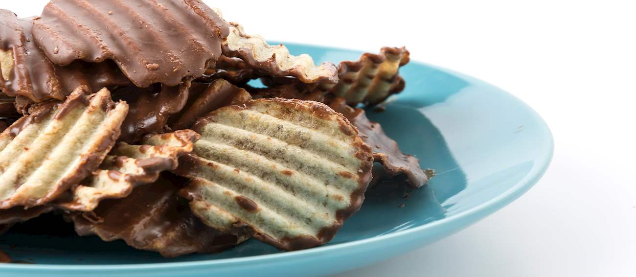 Chocolate Covered Potato Chips Traditional Snack From North Dakota, United States of America