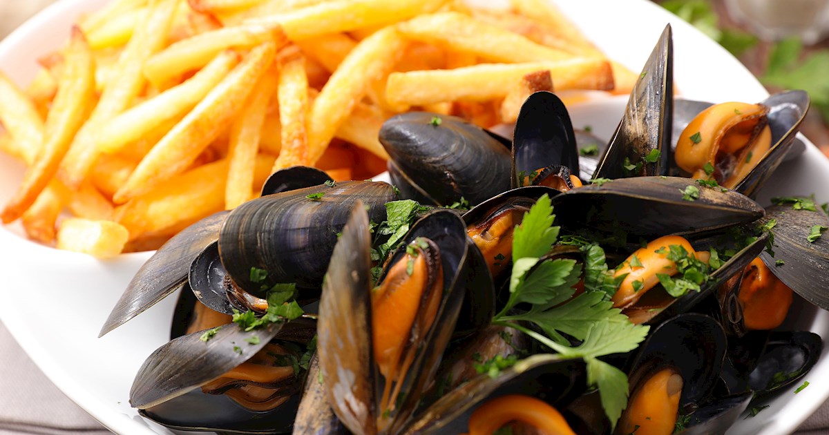 Mussel Frites Moules-frites | Traditional Mussel Dish From Belgium, Central Europe