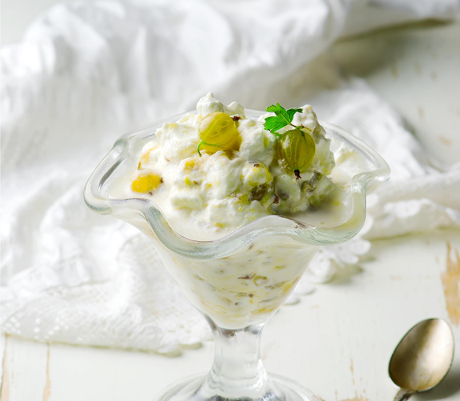 Gooseberry And Elderflower Fool Traditional Dessert From United Kingdom