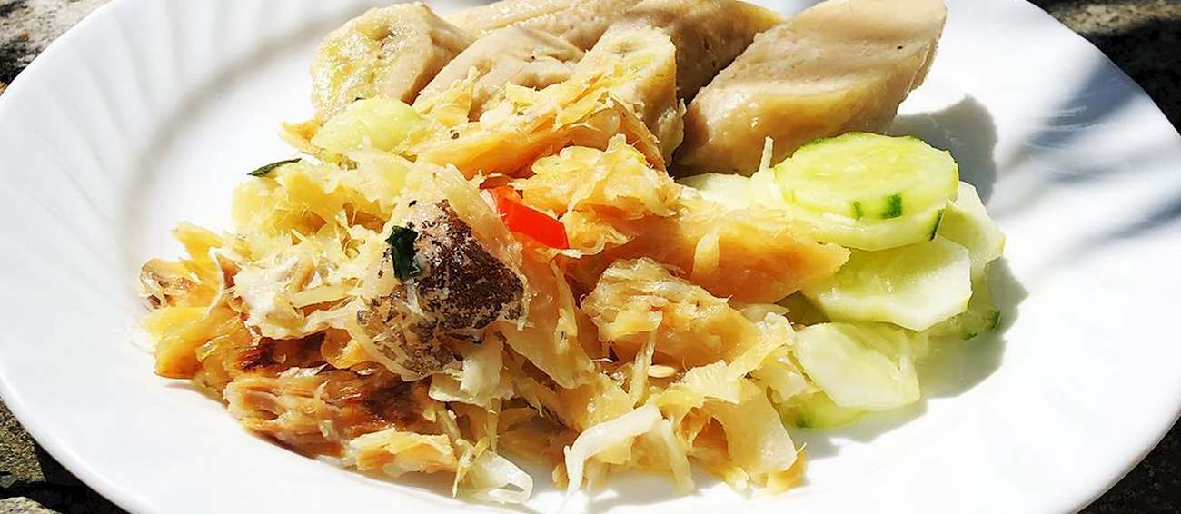 Green Fig And Saltfish Traditional Saltwater Fish Dish From Saint