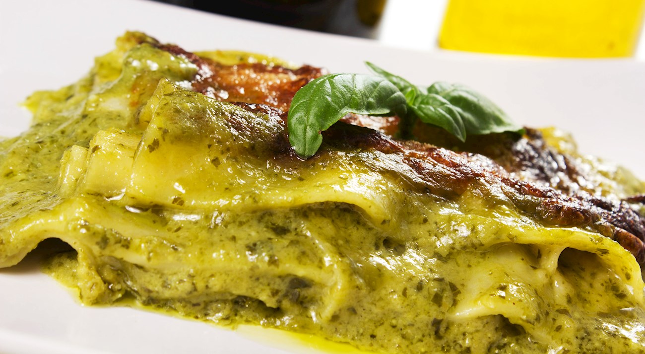 Lasagne al Pesto e Patate Traditional Pasta From Liguria, Italy