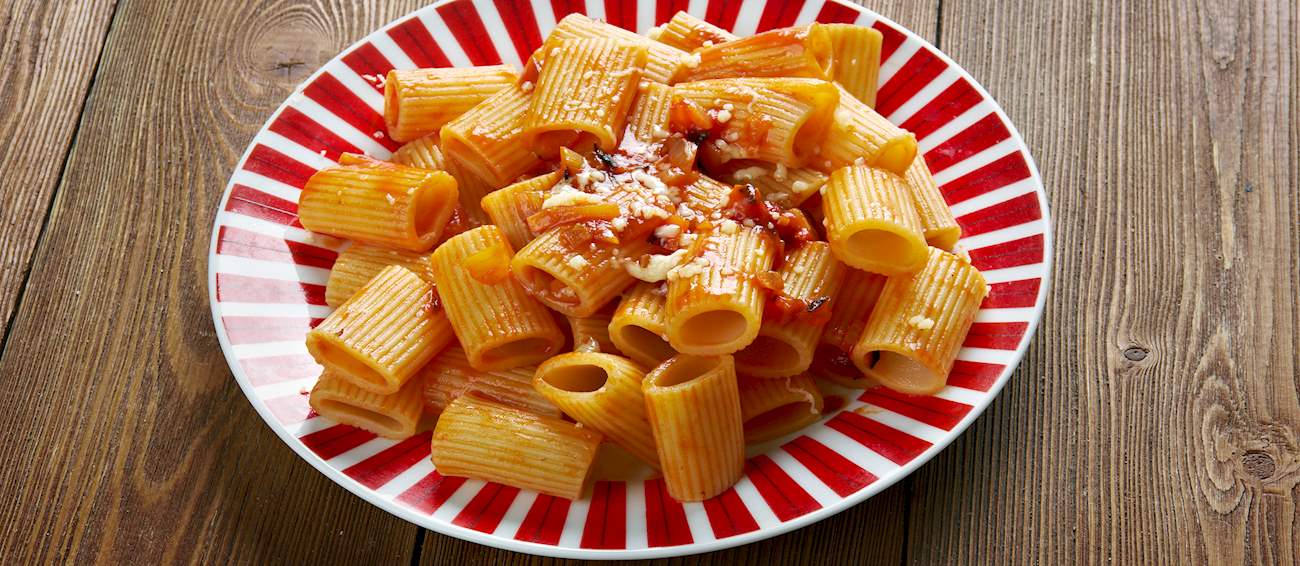 Rigatoni Con la Pajata Traditional Pasta From Rome, Italy