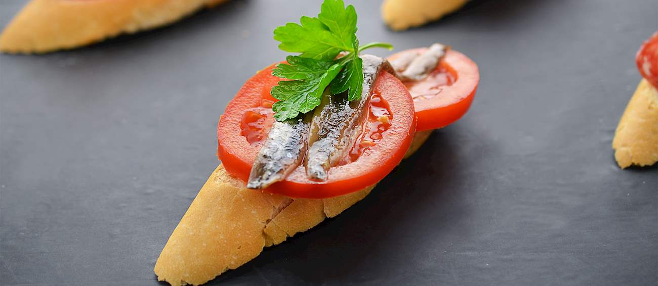 Anchovy Canapés Traditional Appetizer From France, Western Europe