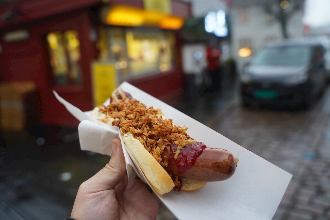 Norwegian Reindeer Hot Dog Traditional Hot Dog From Bergen, Norway