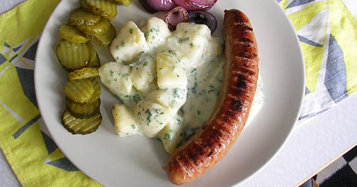 Swedish Lard Sausage Isterband with potatoes in cream sauce with