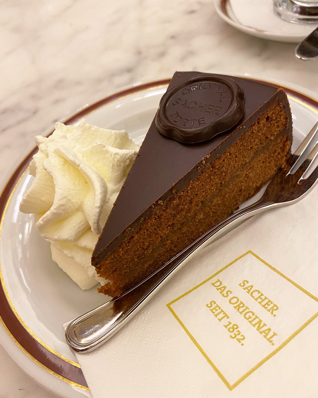 Famous Sacher cake, cappuccino and Turkish coffee with lokum. - Picture of  Cafe Sacher Wien, Vienna - Tripadvisor