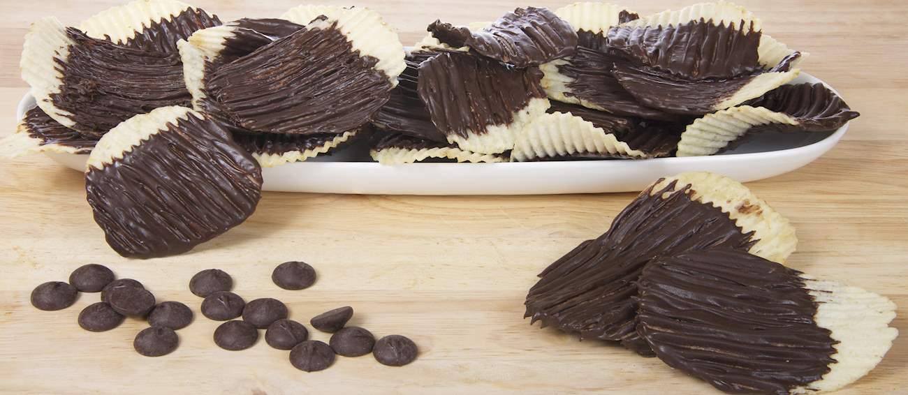 Chocolate Covered Potato Chips Traditional Snack From North Dakota, United States of America